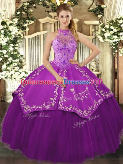 On Sale Floor Length Ball Gowns Sleeveless Eggplant Purple Quinceanera Dress Lace Up - Click Image to Close