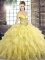 Yellow Vestidos de Quinceanera Organza Brush Train Sleeveless Beading and Ruffles