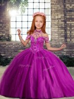 Floor Length Ball Gowns Sleeveless Fuchsia Pageant Dress for Girls Lace Up
