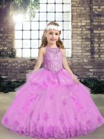 Attractive Floor Length Lilac Little Girls Pageant Gowns Scoop Sleeveless Lace Up(SKU PAG1239-11BIZ)