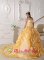Kinston Carolina/NC Exquisite Gold Quinceanera Dress For Strapless Chapel Train Taffeta and Organza pick-ups Beading Decorate Wasit Ball Gown