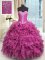 Rose Pink Sweetheart Neckline Beading and Ruffles Quinceanera Dress Sleeveless Lace Up
