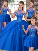 Wonderful Sleeveless Brush Train Lace Up Beading and Pick Ups 15th Birthday Dress