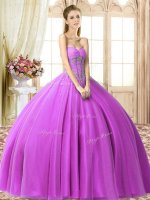 Floor Length Ball Gowns Sleeveless Lilac Quinceanera Dresses Lace Up
