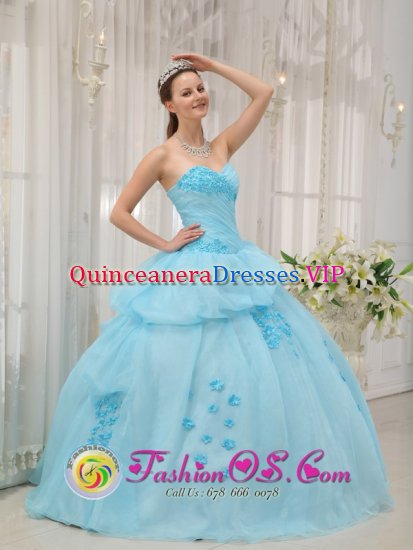 Shelton Nebraska/NE Inexpensive Light Blue Sweethear Strapless Floor-length Ruched Bodice Sweet 16 Dress For Quinceanera Gown - Click Image to Close