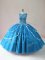 Blue Ball Gowns Tulle Scoop Sleeveless Beading and Appliques Floor Length Lace Up Ball Gown Prom Dress