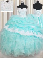 Vintage Baby Blue Lace Up Sweetheart Beading and Appliques and Ruffled Layers Sweet 16 Quinceanera Dress Organza Sleeveless(SKU PSSW0450-10BIZ)