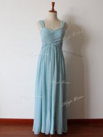 Chiffon Straps Sleeveless Zipper Ruching Dama Dress in Aqua Blue