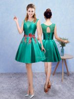 High Quality Turquoise Taffeta Lace Up Quinceanera Court of Honor Dress Sleeveless Knee Length Embroidery