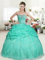 Fashion Pick Ups Apple Green Sleeveless Organza Lace Up Party Dresses for Military Ball and Sweet 16 and Quinceanera