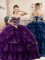 Simple Sleeveless Organza Floor Length Lace Up Quinceanera Gown in Purple with Beading and Ruffled Layers