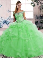 On Sale Floor Length Lace Up Vestidos de Quinceanera Green for Military Ball and Sweet 16 and Quinceanera with Beading and Ruffles