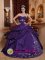 Granbury TX Eggplant Purple Embroidery Sweetheart Christmas Party dress With Ruched Bodice Taffeta