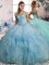 Best Light Blue Ball Gowns Beading and Ruffles 15th Birthday Dress Lace Up Organza Sleeveless Floor Length
