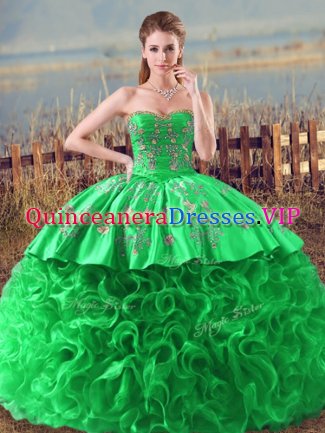 Green Sleeveless Fabric With Rolling Flowers Lace Up Quinceanera Dress for Sweet 16 and Quinceanera