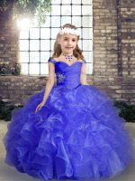Blue Straps Neckline Beading and Ruffles and Ruching Child Pageant Dress Sleeveless Lace Up(SKU PAG1270-2BIZ)