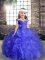 Blue Straps Neckline Beading and Ruffles and Ruching Child Pageant Dress Sleeveless Lace Up