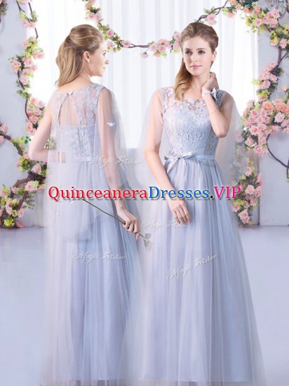 Sumptuous Grey Scoop Neckline Lace Dama Dress for Quinceanera Sleeveless Lace Up - Click Image to Close