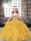 Great Floor Length Gold Little Girl Pageant Gowns Tulle Sleeveless Beading and Ruffles