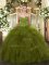 Sumptuous Floor Length Lace Up Quince Ball Gowns Olive Green for Military Ball and Sweet 16 and Quinceanera with Beading