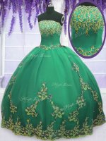 Spectacular Tulle Strapless Sleeveless Zipper Appliques Quinceanera Dress in Turquoise
