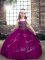 Fuchsia Ball Gowns Straps Sleeveless Tulle Floor Length Lace Up Beading Little Girls Pageant Dress Wholesale