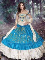 Great Off the Shoulder Taffeta Cap Sleeves Quinceanera Dress and Embroidery and Ruffled Layers(SKU XBQD022BIZ)