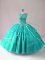 Scoop Sleeveless Zipper Quinceanera Gowns Turquoise Tulle