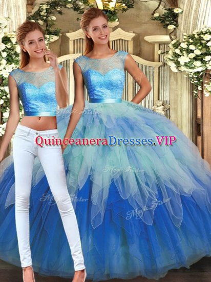 Fashionable Multi-color Sleeveless Lace and Ruffles Floor Length 15th Birthday Dress - Click Image to Close