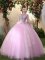 Scoop Lilac Long Sleeves Floor Length Appliques Lace Up Quinceanera Dresses