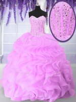 Organza Sweetheart Sleeveless Lace Up Beading and Ruffles Sweet 16 Dress in Lilac