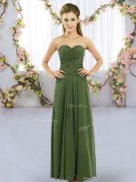 Popular Empire Quinceanera Court Dresses Dark Green Sweetheart Chiffon Sleeveless Floor Length Lace Up