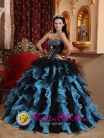 Brenham Texas/TX Black and Sky Blue Exclusive For Quinceanera Dress Sweetheart Organza Beading Stylish Ball Gown
