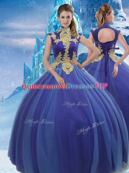 Appliques Sweet 16 Quinceanera Dress Royal Blue Lace Up Sleeveless Floor Length - Click Image to Close