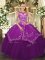 Unique Scoop Cap Sleeves Lace Up Sweet 16 Dresses Eggplant Purple Satin and Tulle