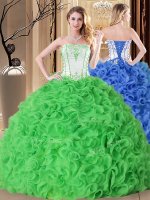 Stylish Strapless Sleeveless Fabric With Rolling Flowers Sweet 16 Dress Embroidery and Ruffles Lace Up