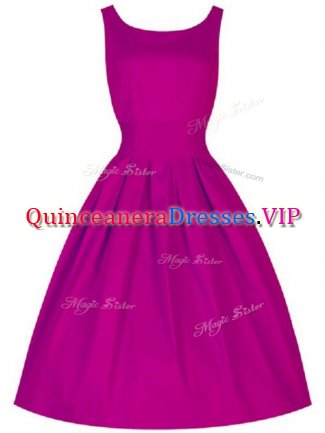 Sleeveless Knee Length Ruching Lace Up Quinceanera Dama Dress with Fuchsia