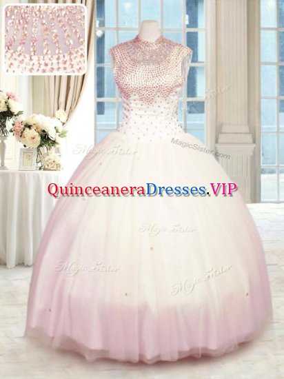 Sleeveless Zipper Floor Length Beading Quince Ball Gowns - Click Image to Close
