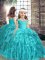 Beading and Ruffles Little Girl Pageant Dress Aqua Blue Lace Up Sleeveless Floor Length