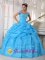 Taffeta and Organza Layers Sky Blue Off The Shoulder Quinceanera Dress With Deaded Bodice In Penrith NSW