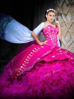 Brush Train Ball Gowns Quince Ball Gowns Fuchsia Sweetheart Organza Sleeveless Lace Up