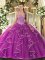 Superior Sleeveless Tulle Floor Length Lace Up Quinceanera Gowns in Fuchsia with Beading