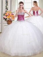 Stylish Sleeveless Tulle Floor Length Lace Up Ball Gown Prom Dress in White with Beading(SKU PSSW0152MTBIZ)