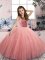 Cute Scoop Sleeveless Kids Pageant Dress Floor Length Beading Watermelon Red Tulle