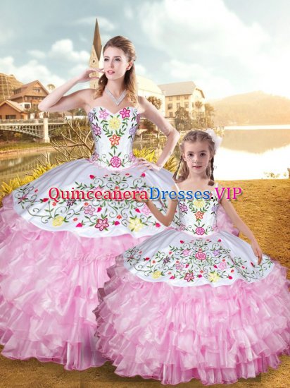 Organza and Taffeta Sleeveless Floor Length Quinceanera Gown and Embroidery and Ruffled Layers - Click Image to Close