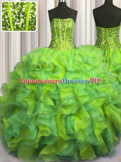 Visible Boning Beaded Bodice Multi-color Sleeveless Organza Lace Up Quince Ball Gowns for Military Ball and Sweet 16 and Quinceanera - Click Image to Close