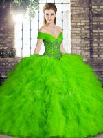 Green Sleeveless Tulle Lace Up Sweet 16 Dresses for Military Ball and Sweet 16 and Quinceanera