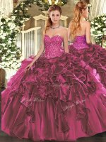 Organza Sleeveless Floor Length 15th Birthday Dress and Beading and Ruffles(SKU SJQDDT1501002BIZ)