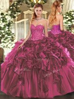 Organza Sleeveless Floor Length 15th Birthday Dress and Beading and Ruffles