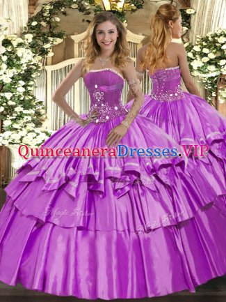 Customized Floor Length Ball Gowns Sleeveless Lilac Sweet 16 Quinceanera Dress Lace Up